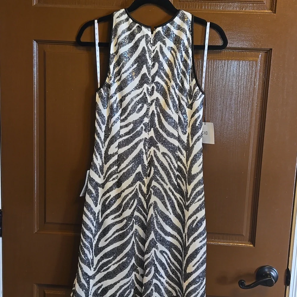 Sho-Blk/white sequin zebra print sleeveless dress Size S NWT. - Picture 6 of 9